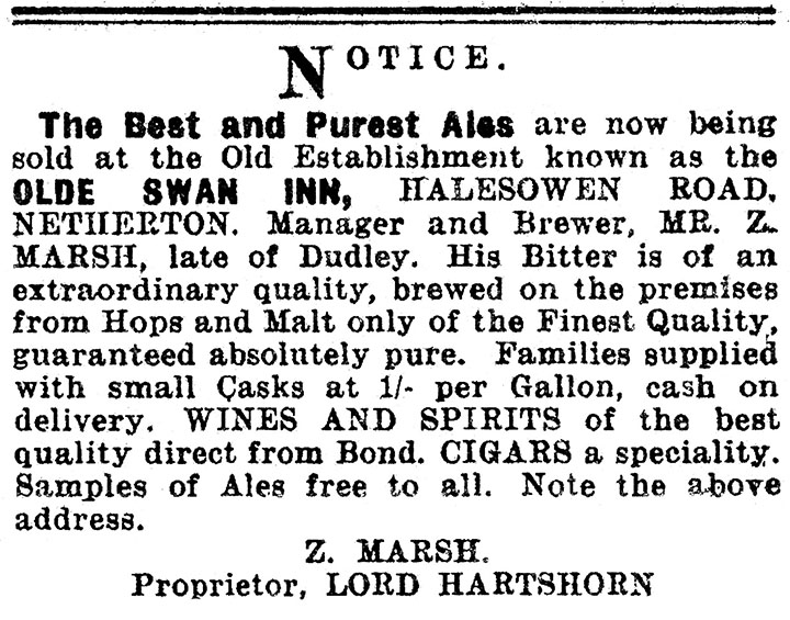 Olde Swan Netherton Advert 1909